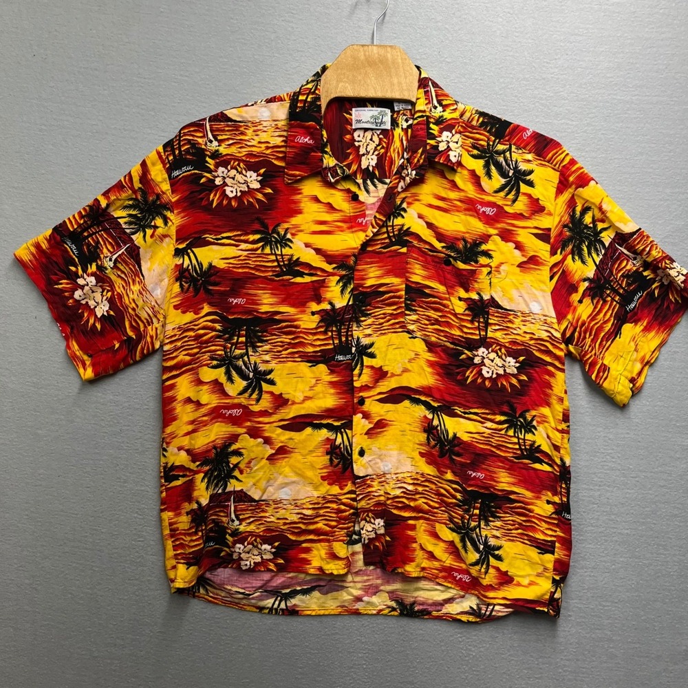 VTG 90s Monticello Hawaiian Shirt Mens XXL Rayon Sunset Palms Aloha 26x31